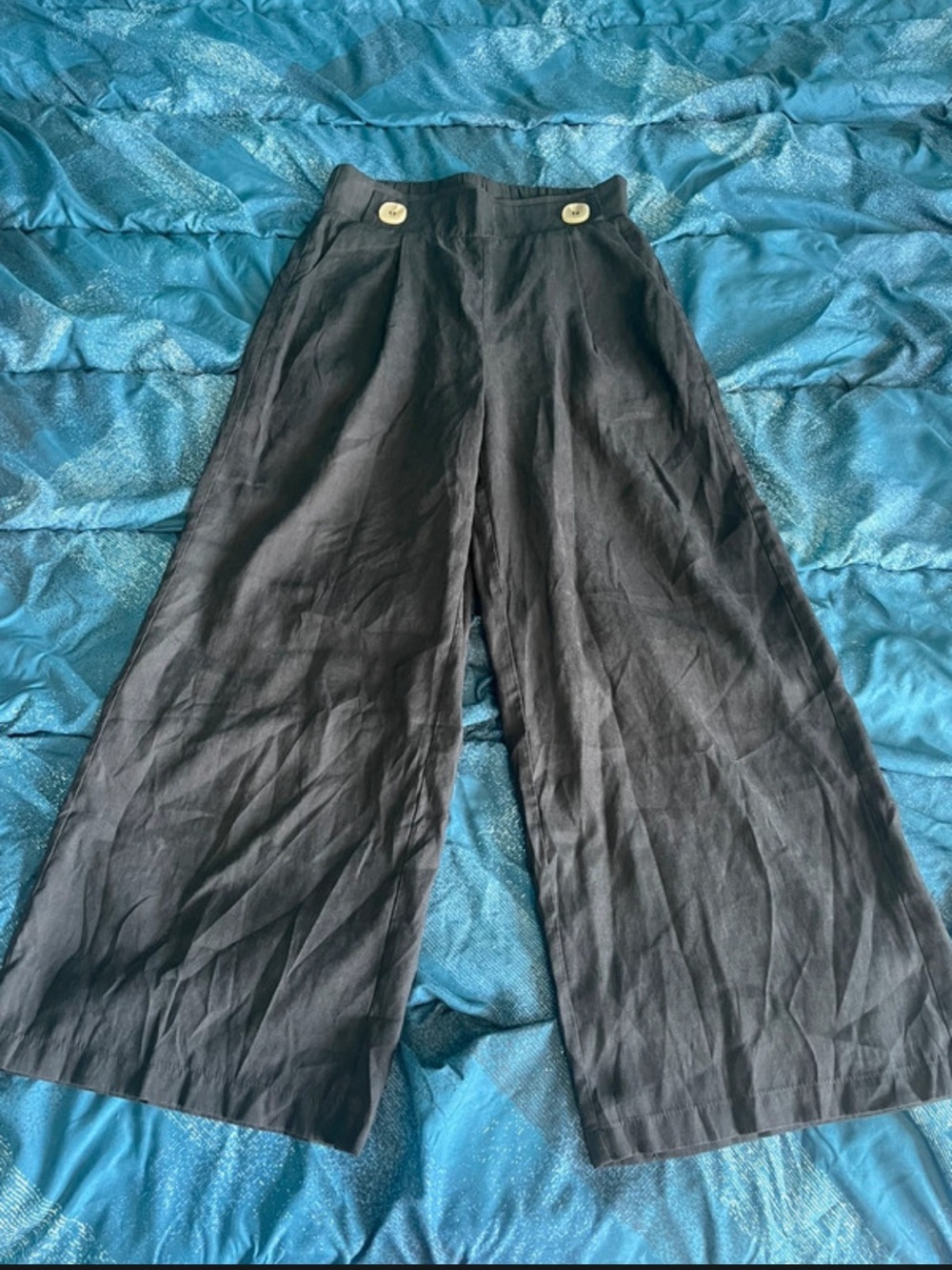 Patrizia Luca Black Wide-Leg High-Waist Pants with Button Detail Size XS